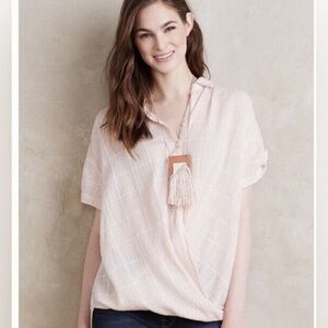 Anthropologie Isabella Sinclair Light Pink Cotton Knot Short Sleeve Shirt​